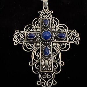 Elegant sterling Silver and lapis lazuli Cross Pendant